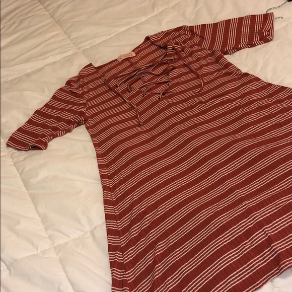 Lace Up Striped T Shirt Dress - Picture 4 of 5